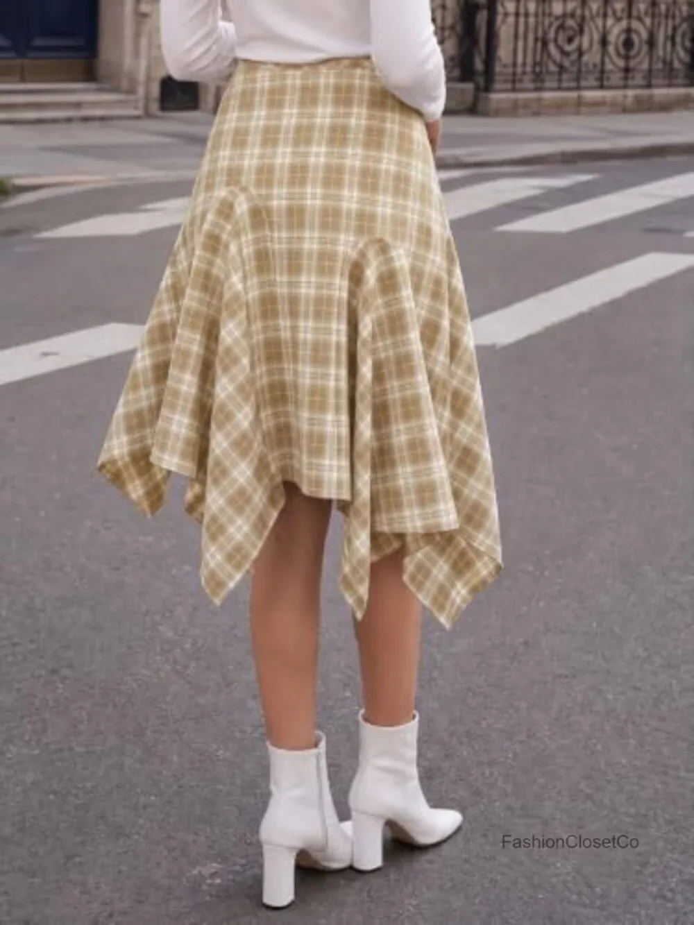 Women's Plaid Midi Skirt Y2K Low Waist Asymmetrical Flowy Skirt